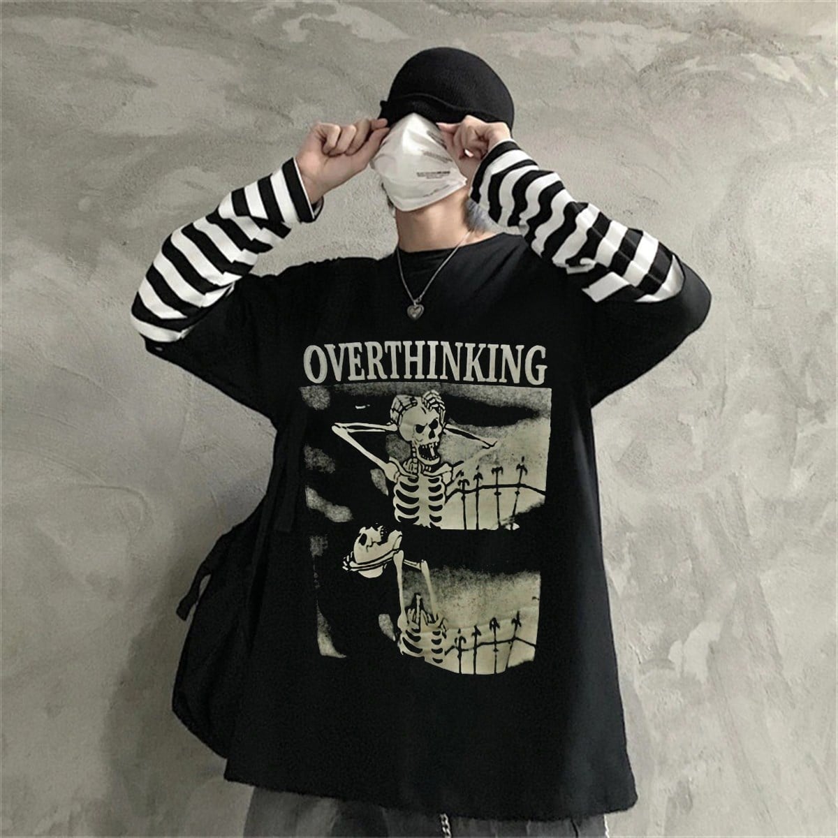 Touz Harajuku Overthinking Baskılı Unisex Uzun Kollu T-Shirt