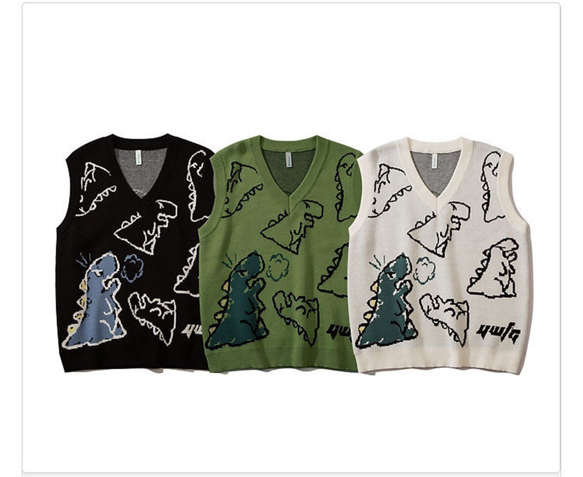 Touz Kawaii Harajuku Yeşil Dinazor Unisex Süveter