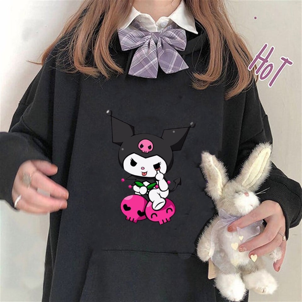 Touz Kuromi Siyah Kapüşonlu Sweatshirt