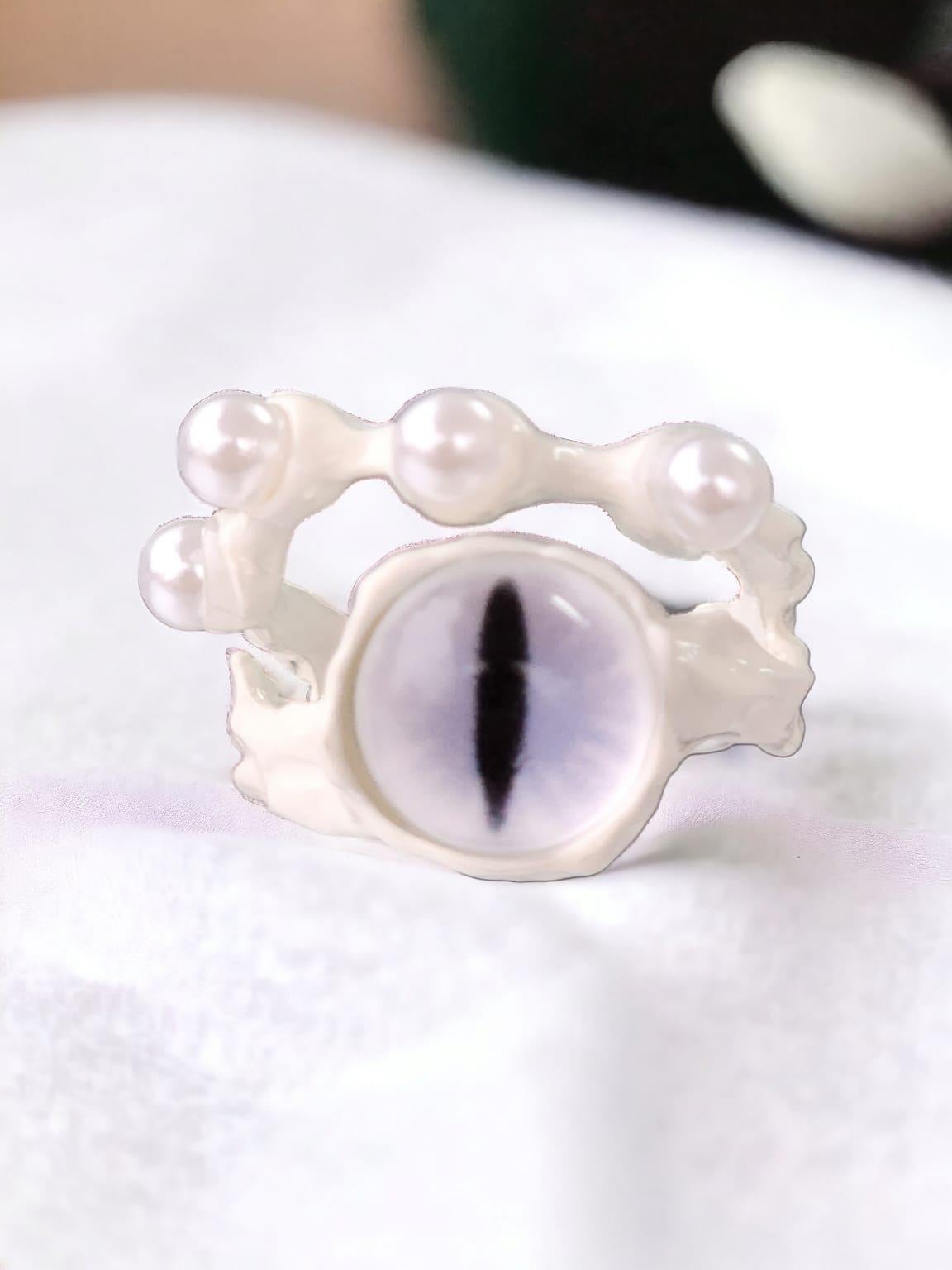 Touz Monster Eyes Beyaz Renk Ayarlanabilir Yüzük