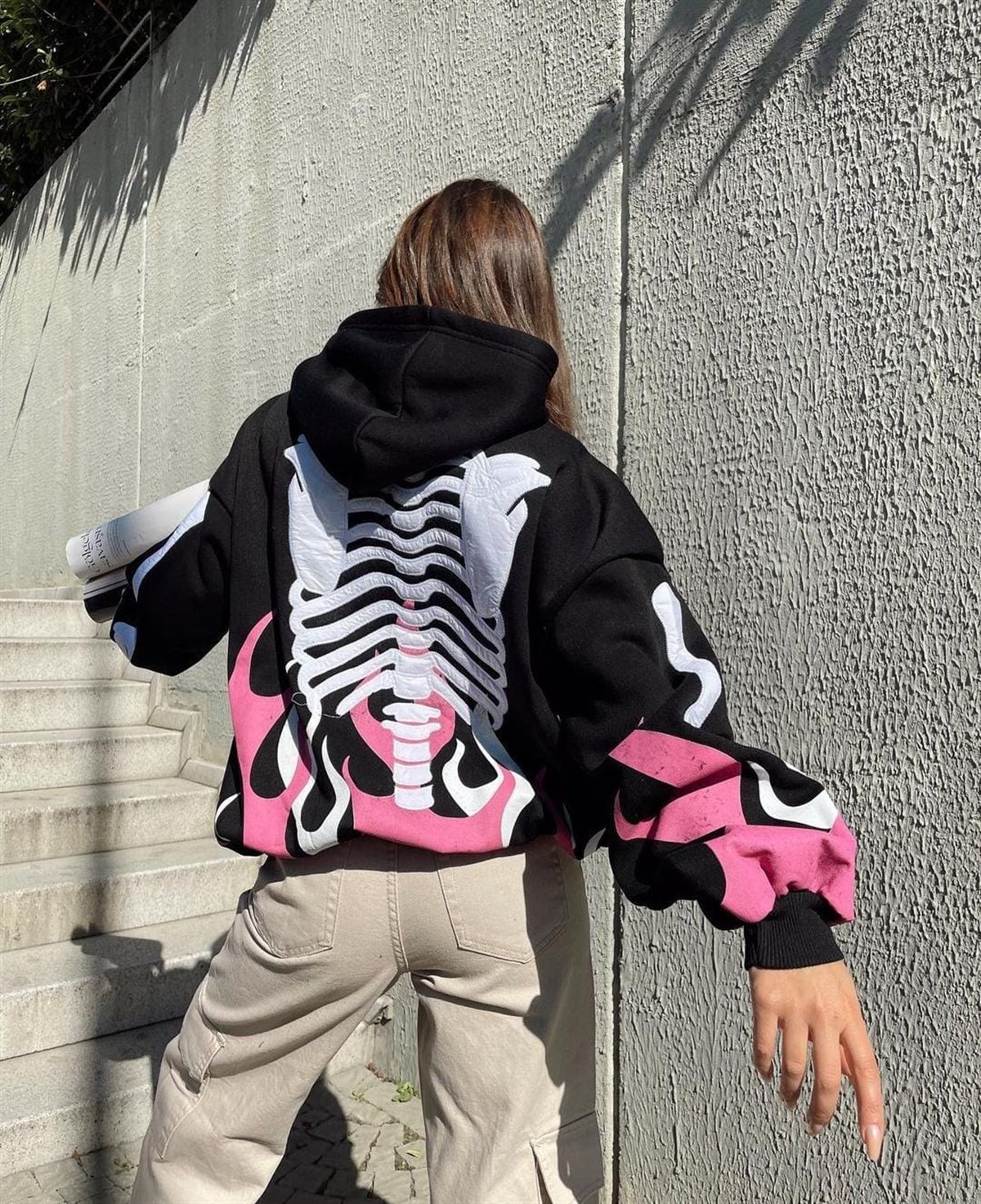 Touz Oversize Skeleton Siyah Unisex Hoodie
