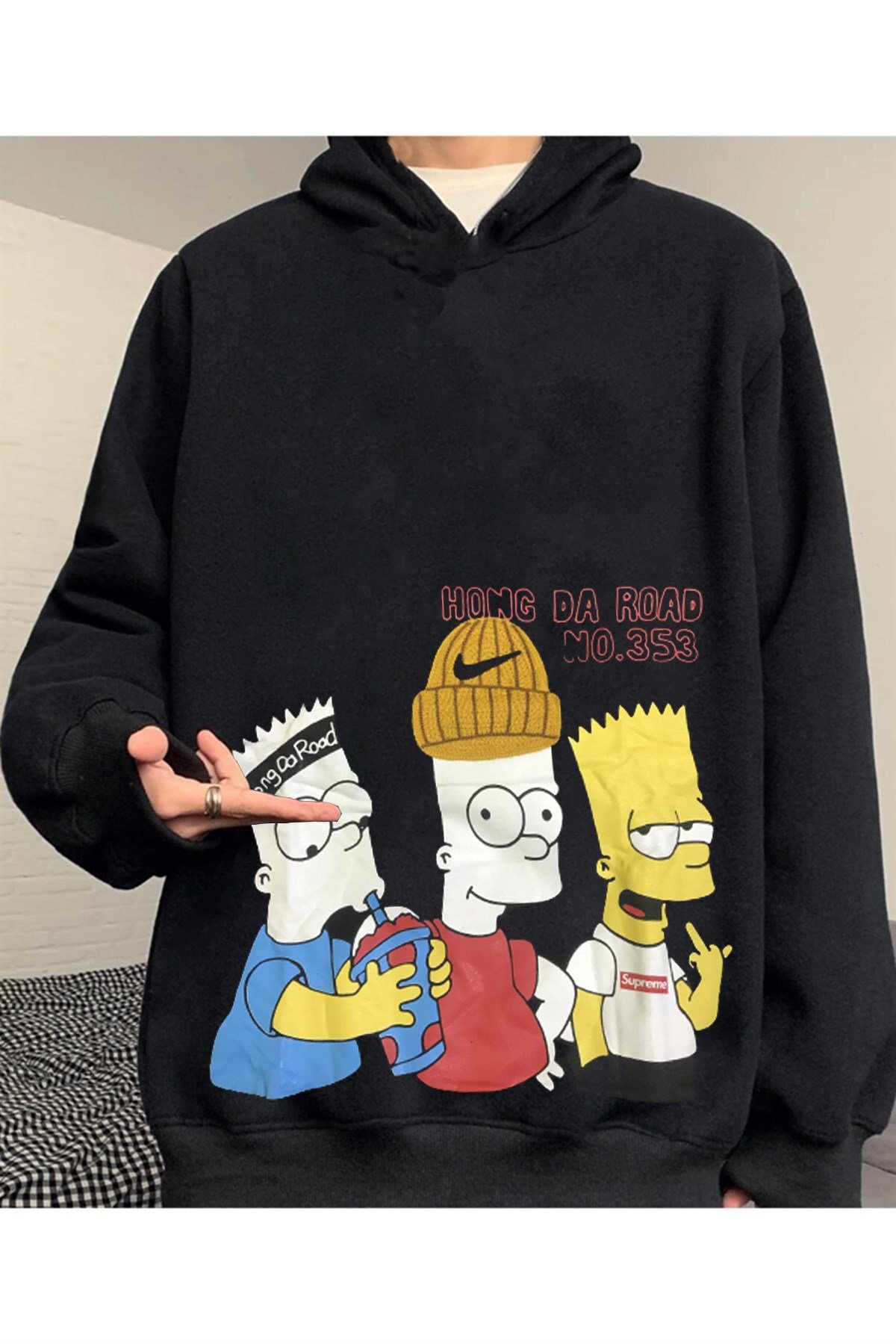 Touz Simpsons Sokak Tarzı Siyah Hoodie