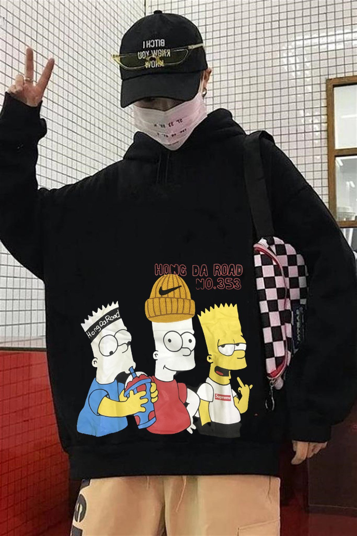 Touz Simpsons Sokak Tarzı Siyah Hoodie