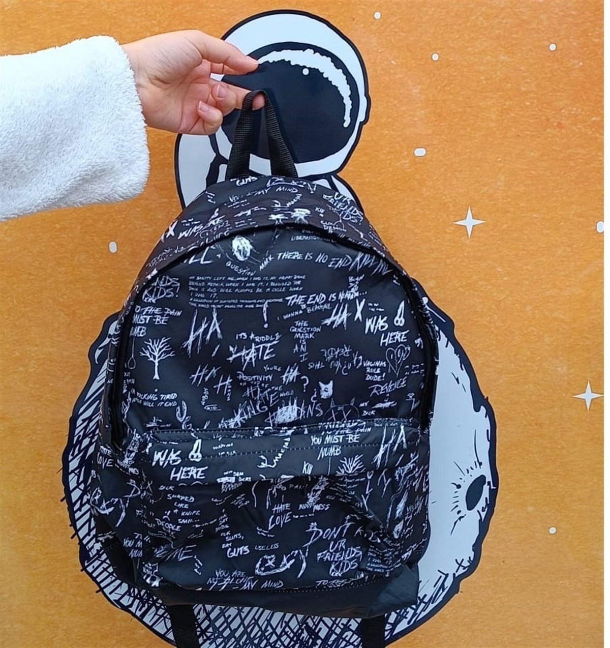 Touz Siyah Graffiti Karakterler Sırt Çantası