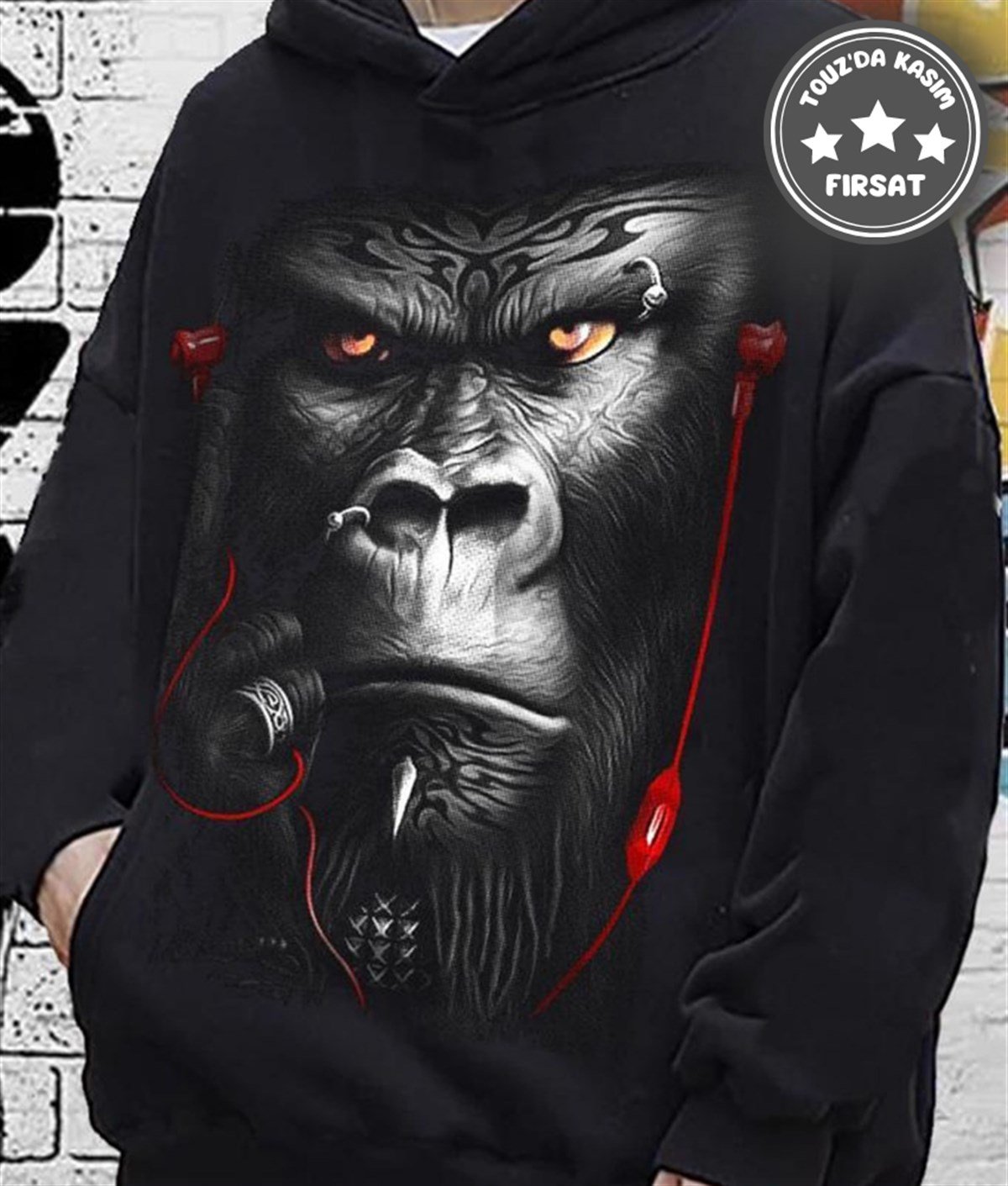 Touz Siyah King Kong Unisex Hoodie