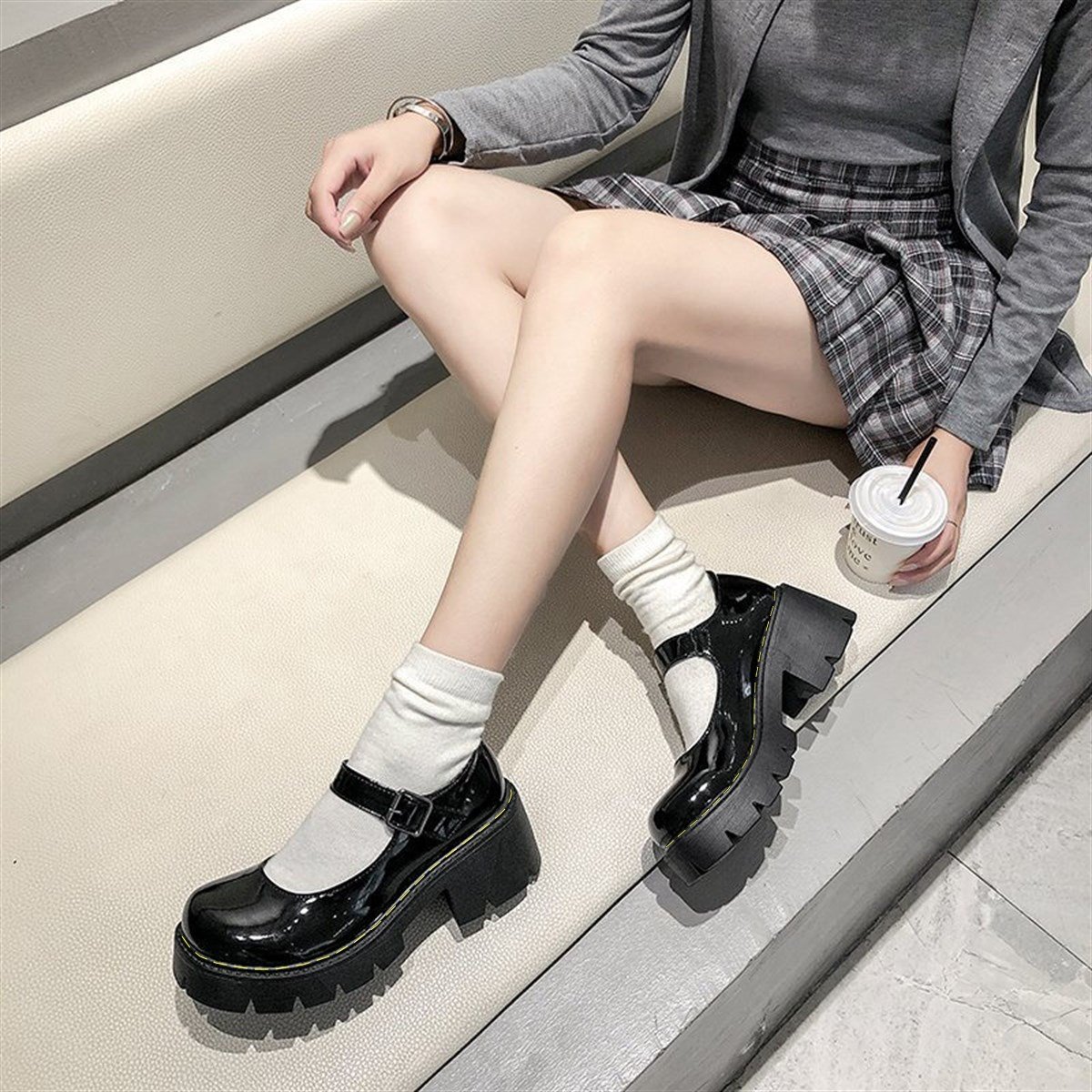 Touz Siyah Rugan Harajuku Tarz Lolita Ayakkabı