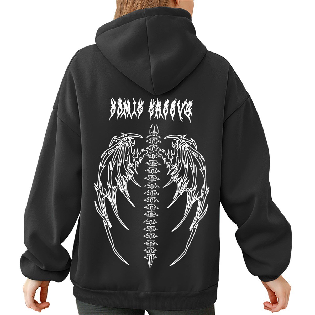 Touz Siyah Tribal Gothic Wings (Unisex) Kapşonlu