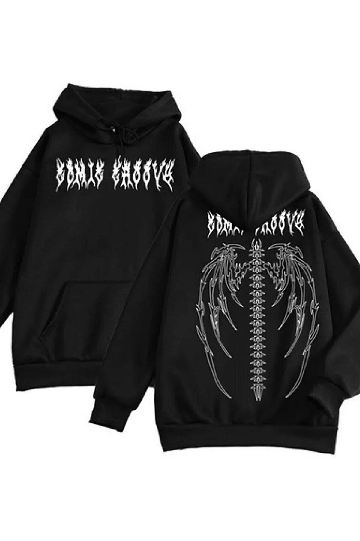Touz Siyah Tribal Gothic Wings (Unisex) Kapşonlu