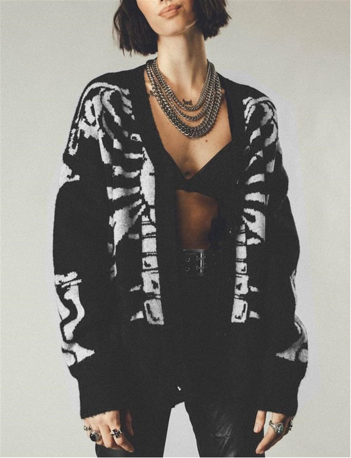 Touz Skull Oversize Unisex Siyah Hırka