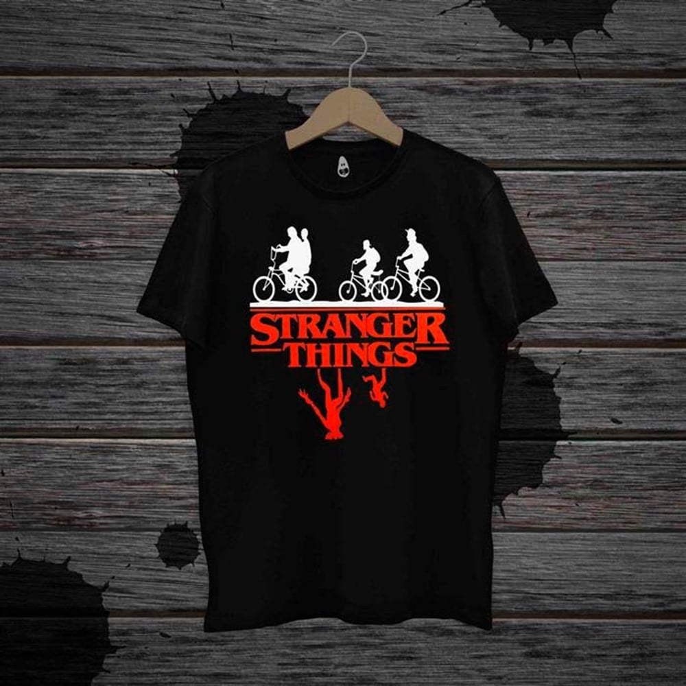 Touz Unisex Siyah Stanger Things Baskılı T-shirt