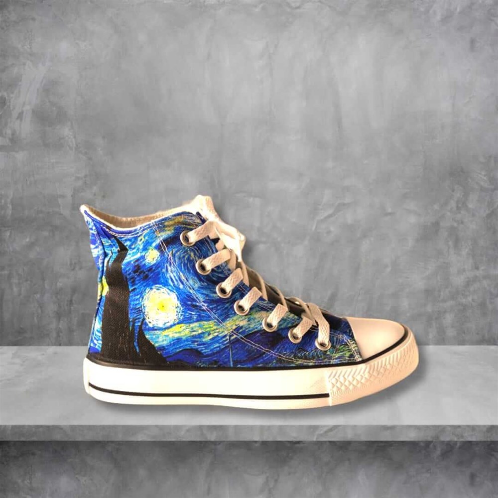 Touz Van Gogh Art Starry Night Unisex Uzun Canvas Ayakkabı
