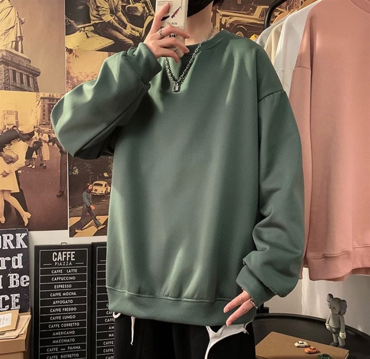 Touz Yeşil Bisiklet Yaka Oversize Unisex Sweatshirt