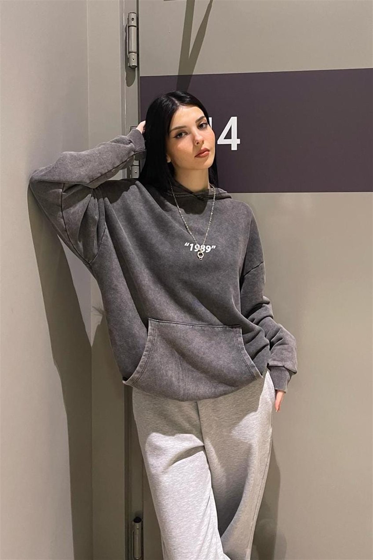 Touz Yıkamalı Ön Arka Baskılı Oversize Unisex Hoodie