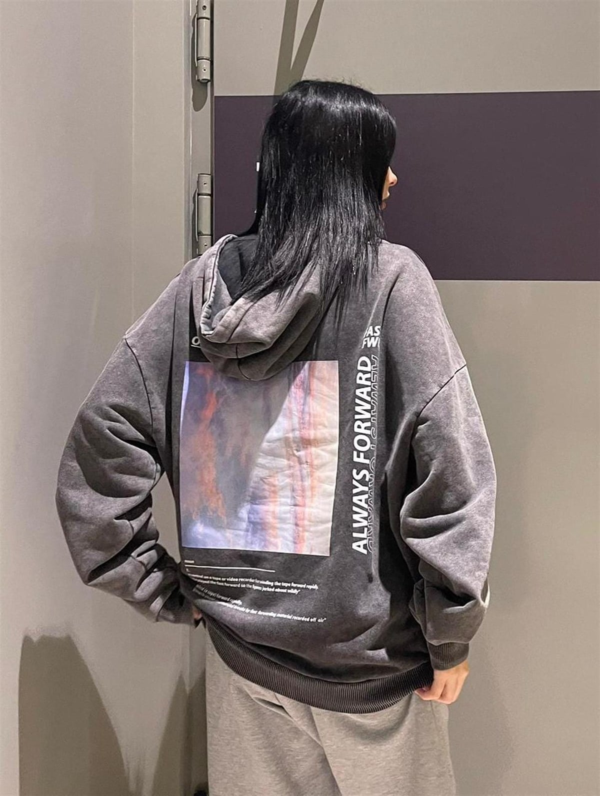 Touz Yıkamalı Ön Arka Baskılı Oversize Unisex Hoodie
