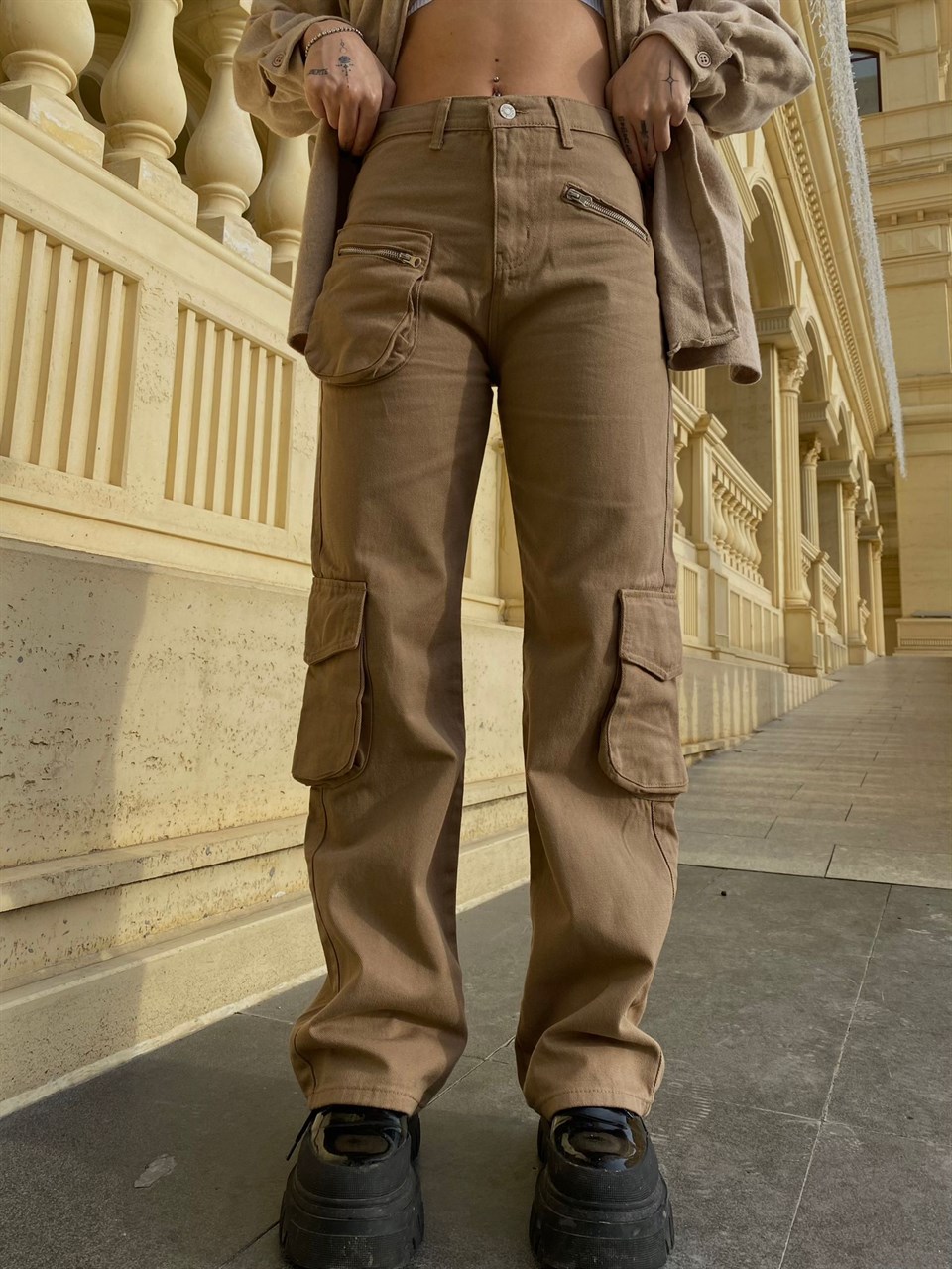 TOUZ ZIP DETAIL KREM KARGO CEP PANTOLON