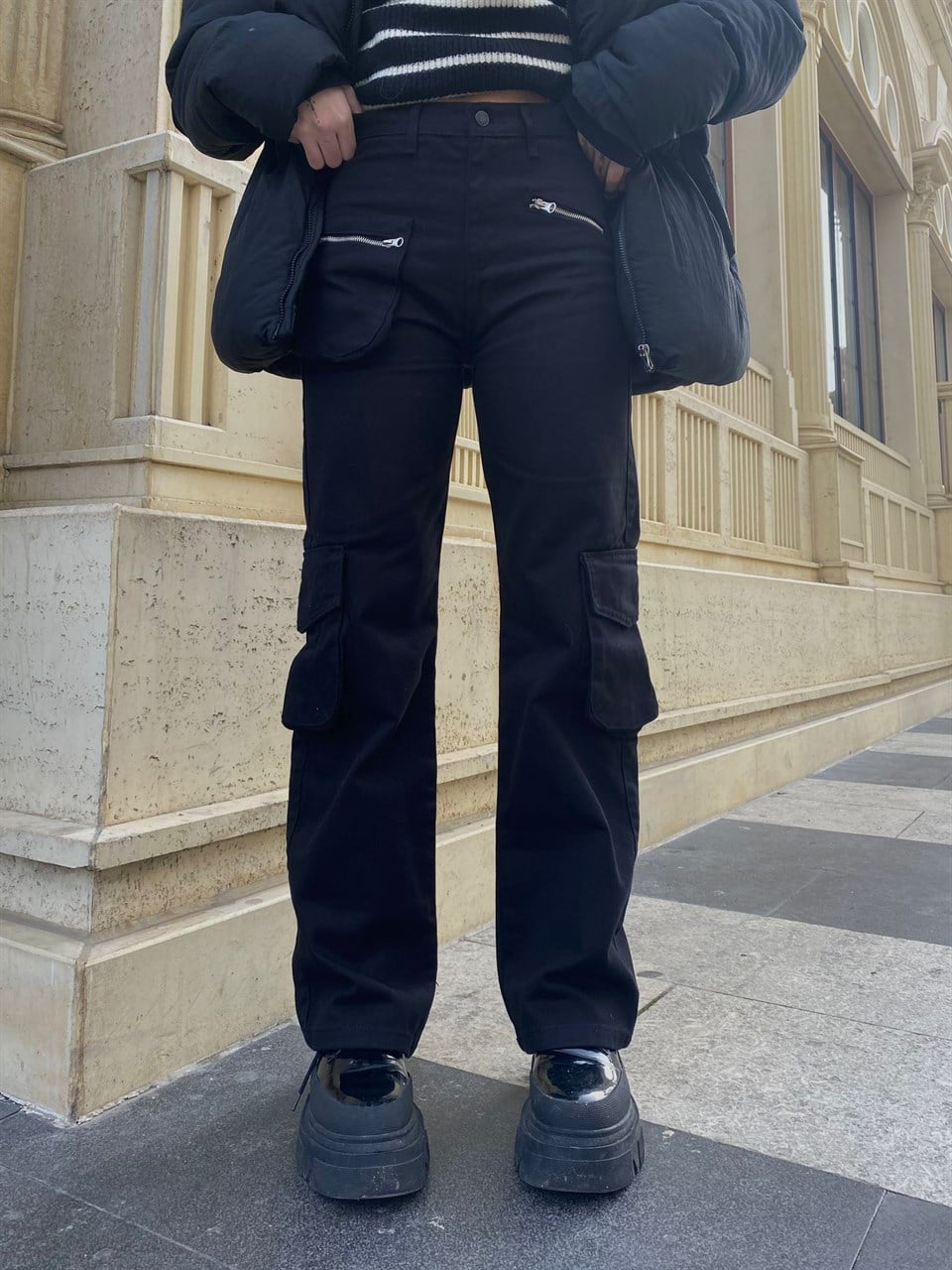 TOUZ ZIP DETAIL SİYAH KARGO CEP PANTOLON