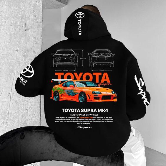 Toyota Supra Baskılı Siyah Kapşonlu Sweatshirt 