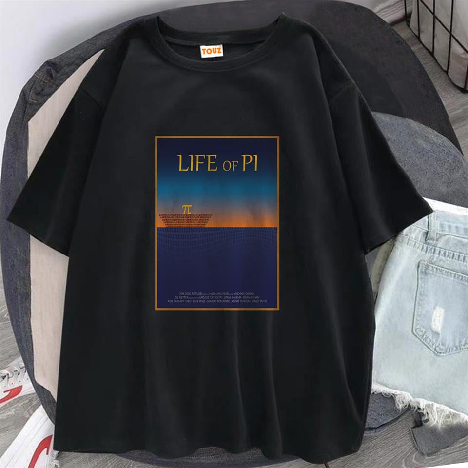Typography Art 'Life Of Pi' Baskılı Siyah Unisex Oversize T-shirt