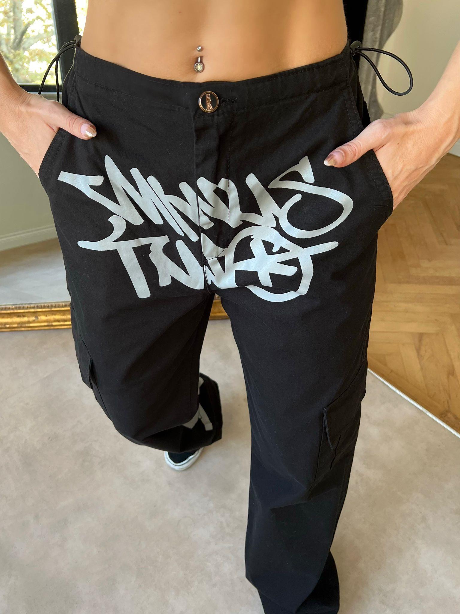 Unisex Siyah Baskılı Baggy Jean