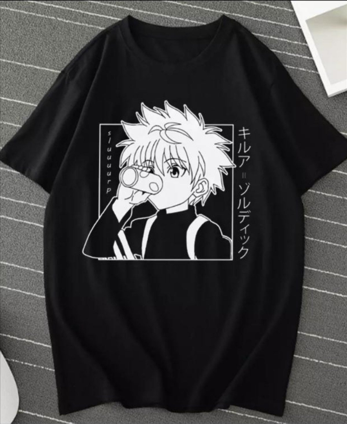 Unisex Siyah Killua Zoldyck Hunter X Hunter Anime T-Shirt