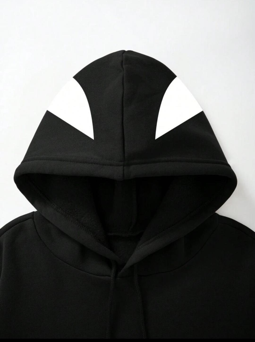 Unisex Spider Baskılı Kapşonlu Siyah Sweatshirt 