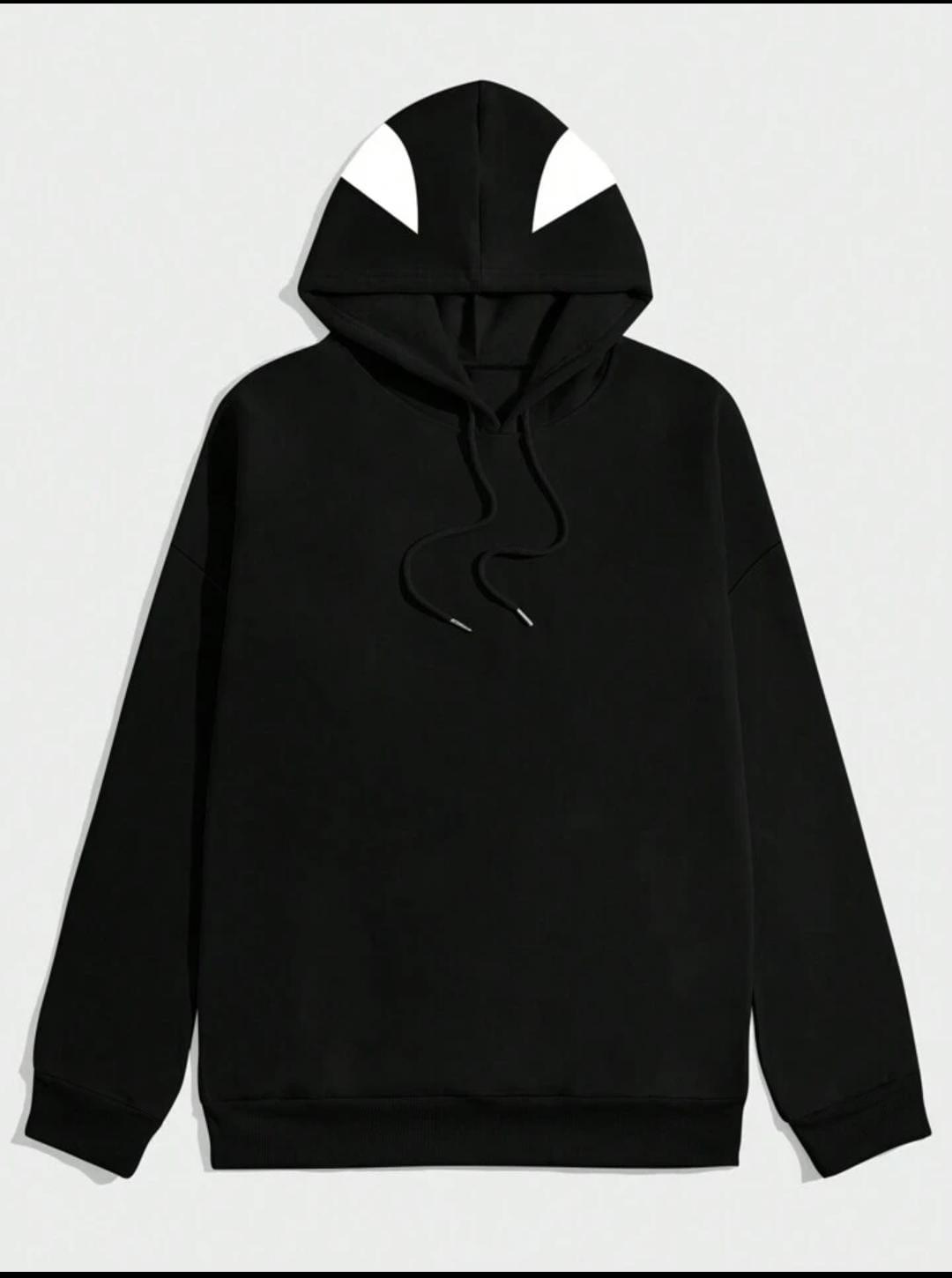 Unisex Spider Baskılı Kapşonlu Siyah Sweatshirt 