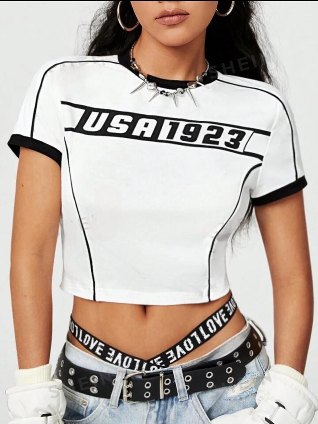 Usa Kısa Kollu Crop Bluz