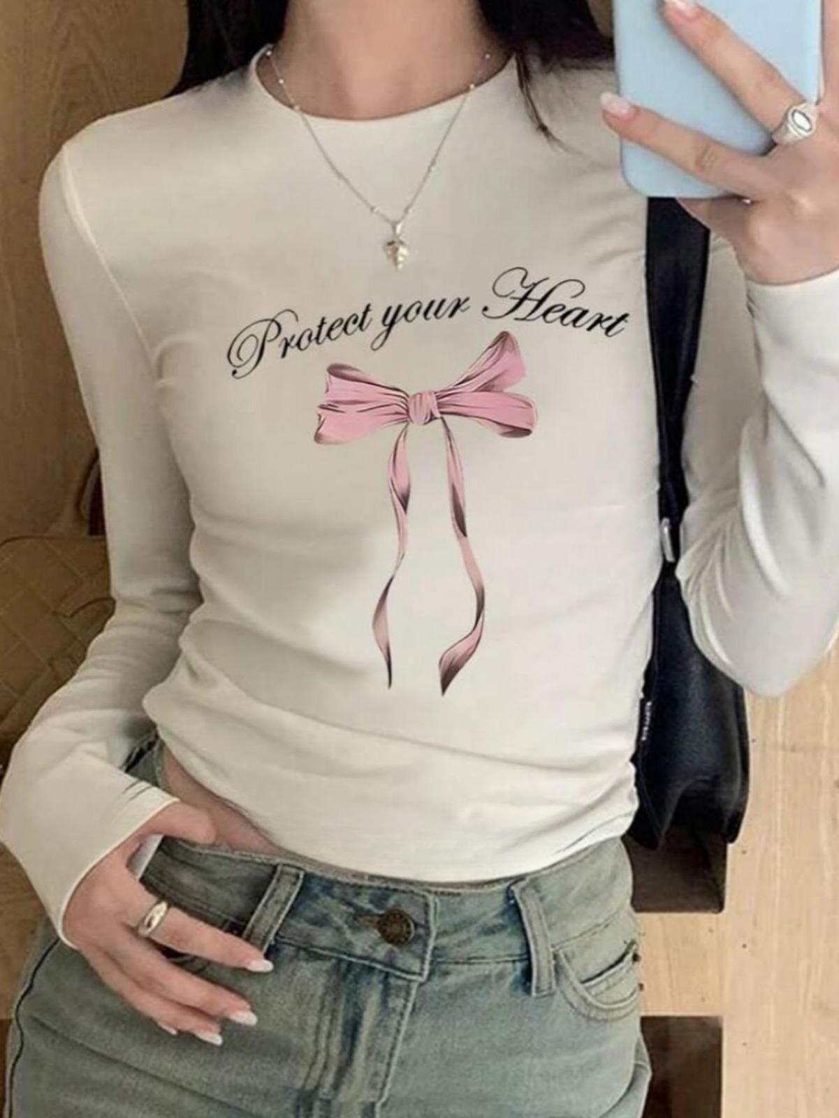 Uzun Kol Ribbon Baskılı Bluz Body