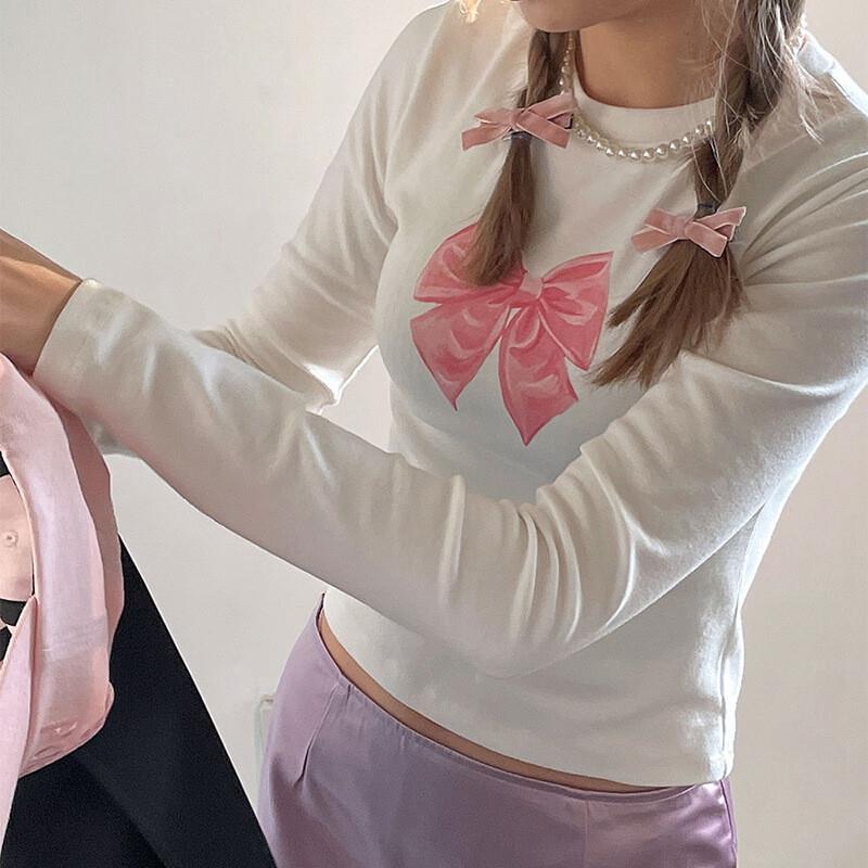 Uzun Kol Ribbon Baskılı Bluz Body
