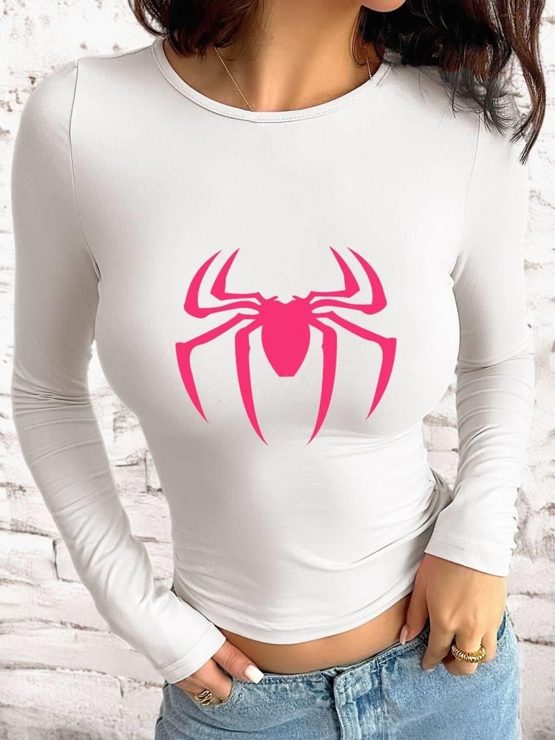 Uzun Kol Spider Baskılı Bluz Body