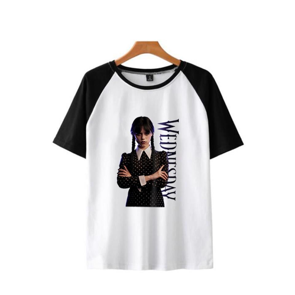 Wednesday Addams Baskılı Reglan Kol Beyaz Unisex Oversize T-shirt