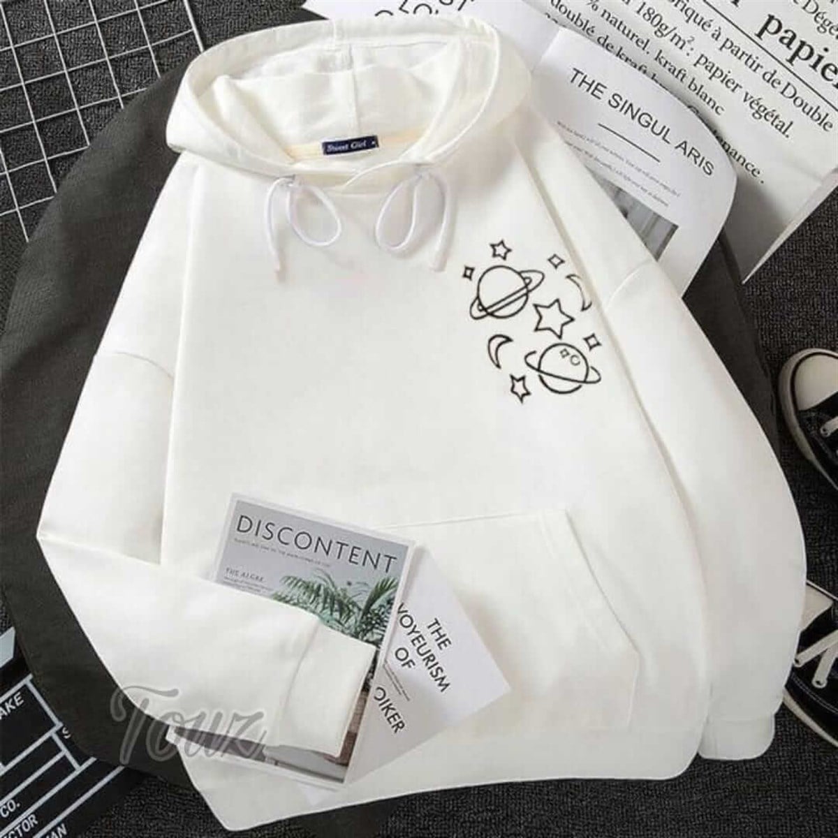 White Space Oversize Kalıp Unisex Kapşonlu Sweetshirt
