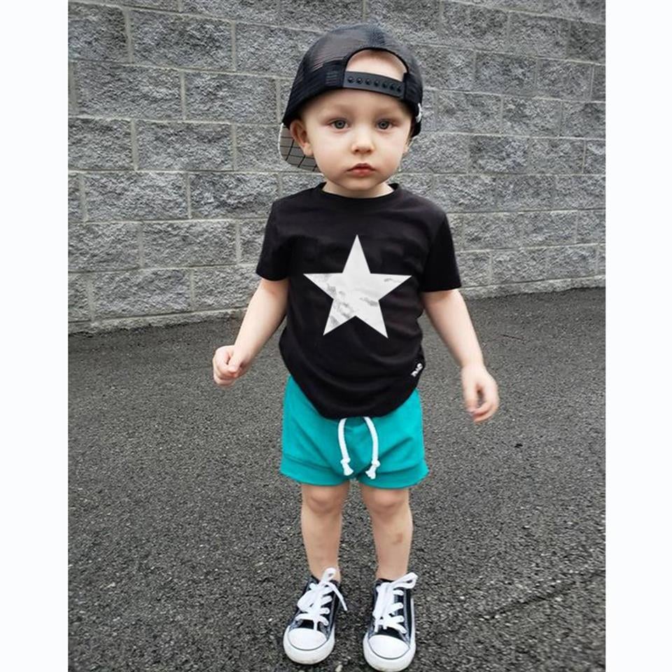 White Star Baskılı Siyah Çocuk T-shirt