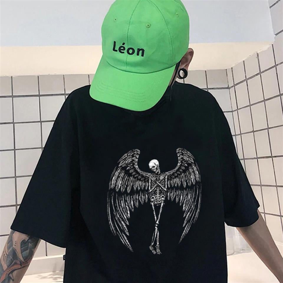 Winged Skeleton Baskılı Siyah Unisex Oversize T-shirt
