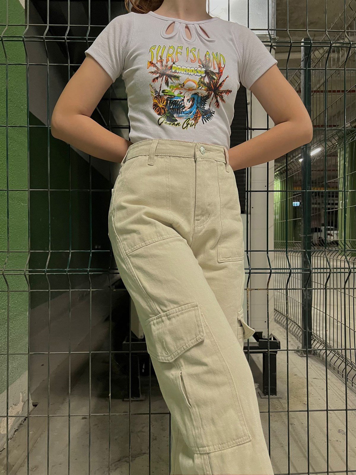 Y2K BEJ KARGO PANTOLON