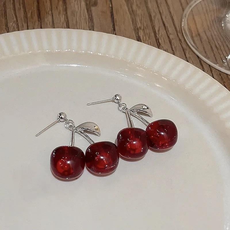 Y2k Cherry 2li Kırmızı Çift Küpe