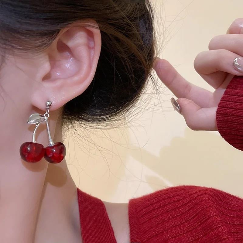Y2k Cherry 2li Kırmızı Çift Küpe