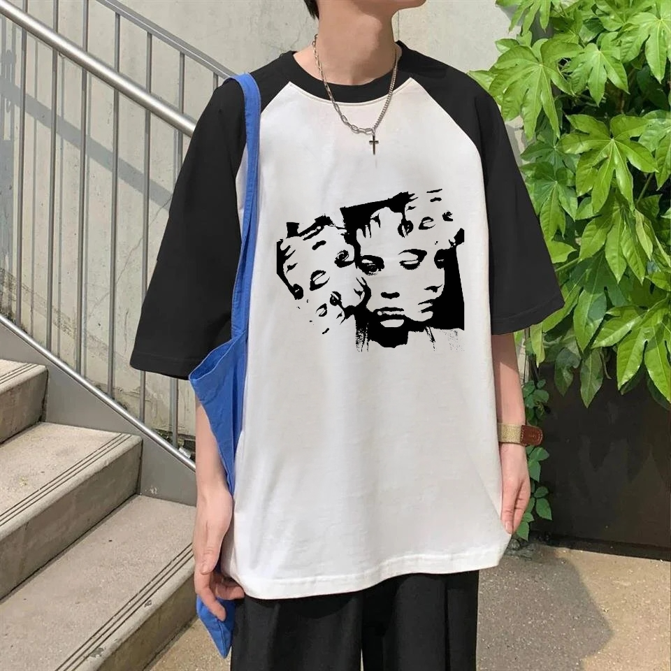 Y2k Face And Eyes Beyaz Reglan Kol Oversize T-shirt