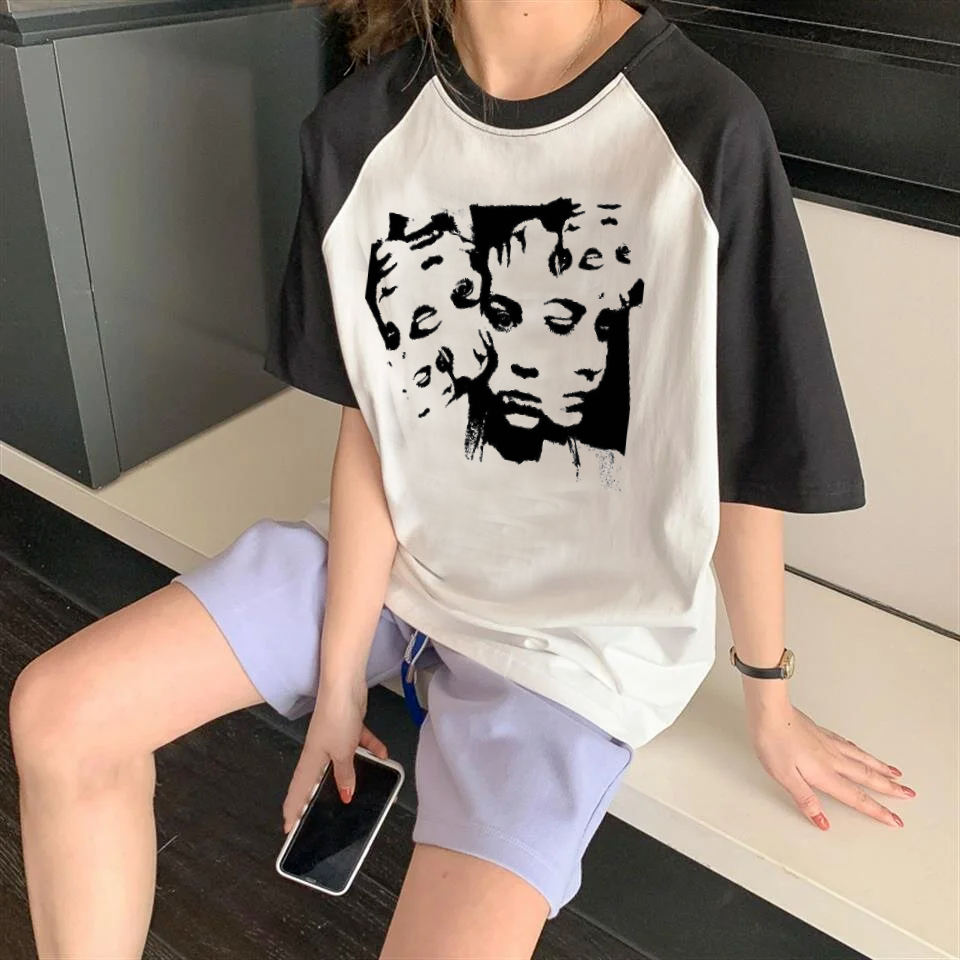 Y2k Face And Eyes Beyaz Reglan Kol Oversize T-shirt