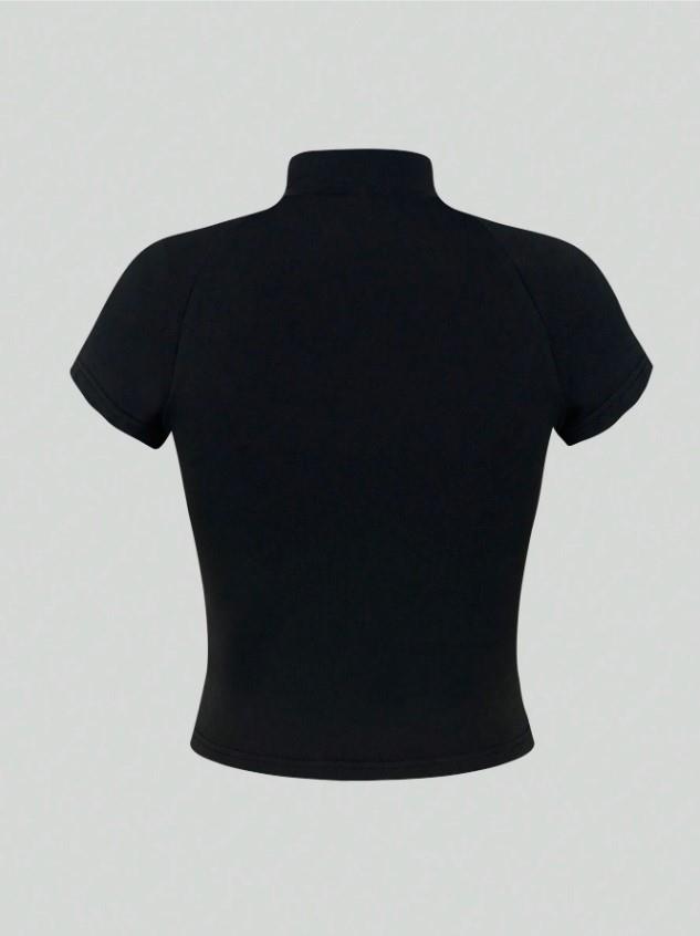 Y2k Fermuarlı Nakış İşleme Siyah Crop 
