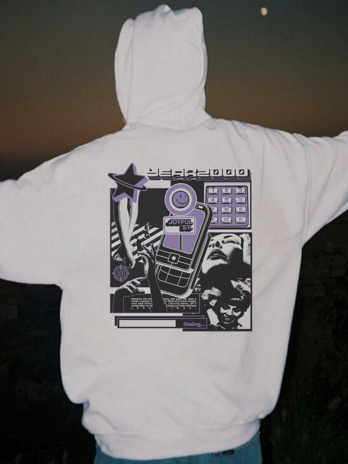 Y2k Girl Baskılı Beyaz Kapşonlu Sweatshirt 