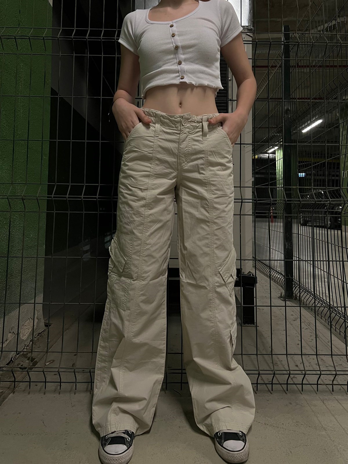Y2K KREM KARGO PANTOLON