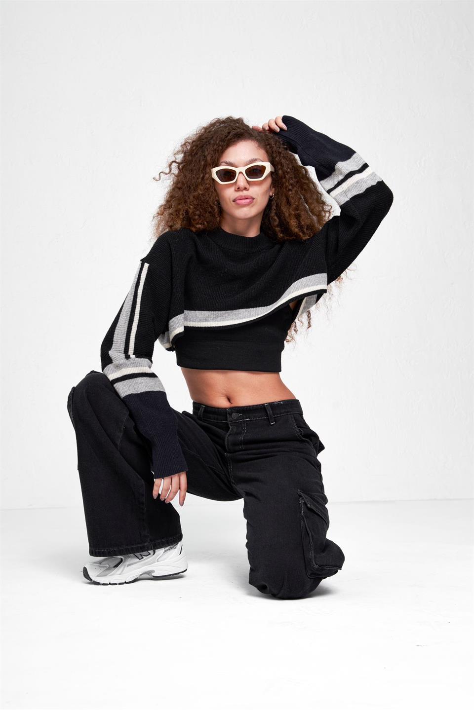 Y2K RECYCLED BLACK DOUBLE CARGO POCKET WIDE LEG JEAN