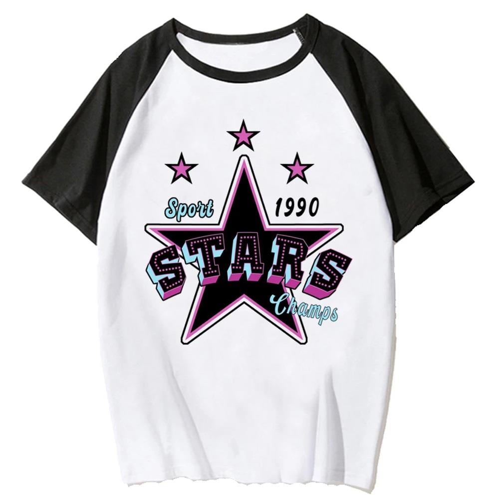 Y2k Star Beyaz Reglan Kol Oversize T-shirt
