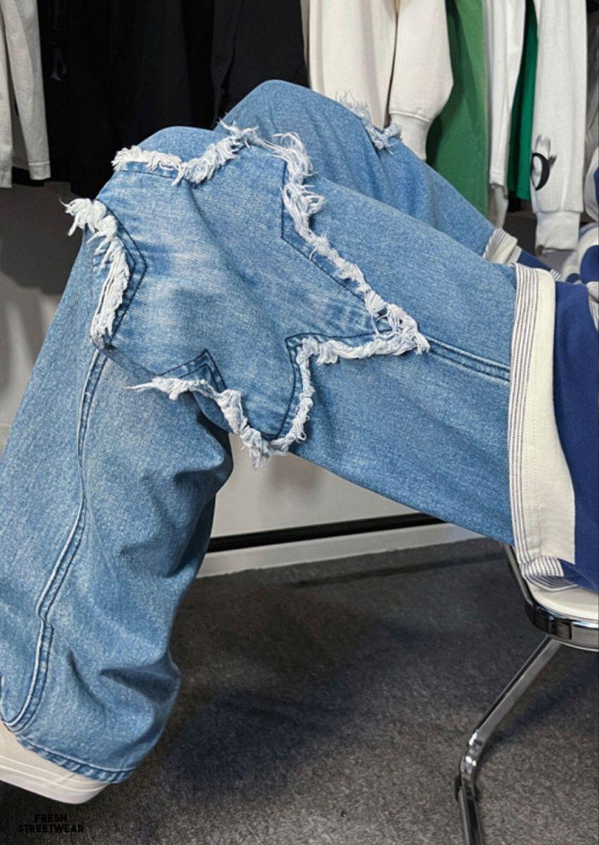 Y2k Stars Patch Detay Kar Yıkamalı Pantolon