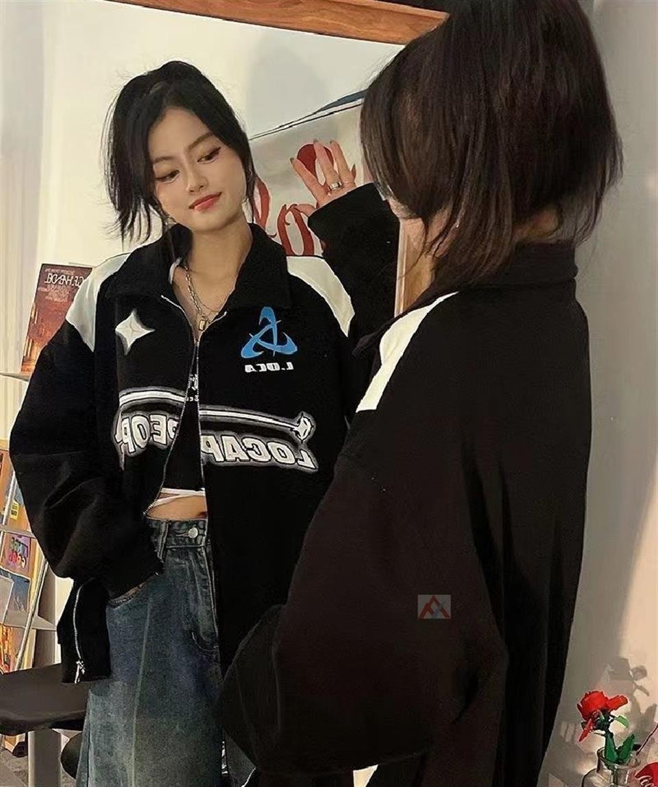 Y2K Streetwear Locapeople Baskılı Oversize Fermuarlı Siyah Unisex Kapüşonlu Hırka