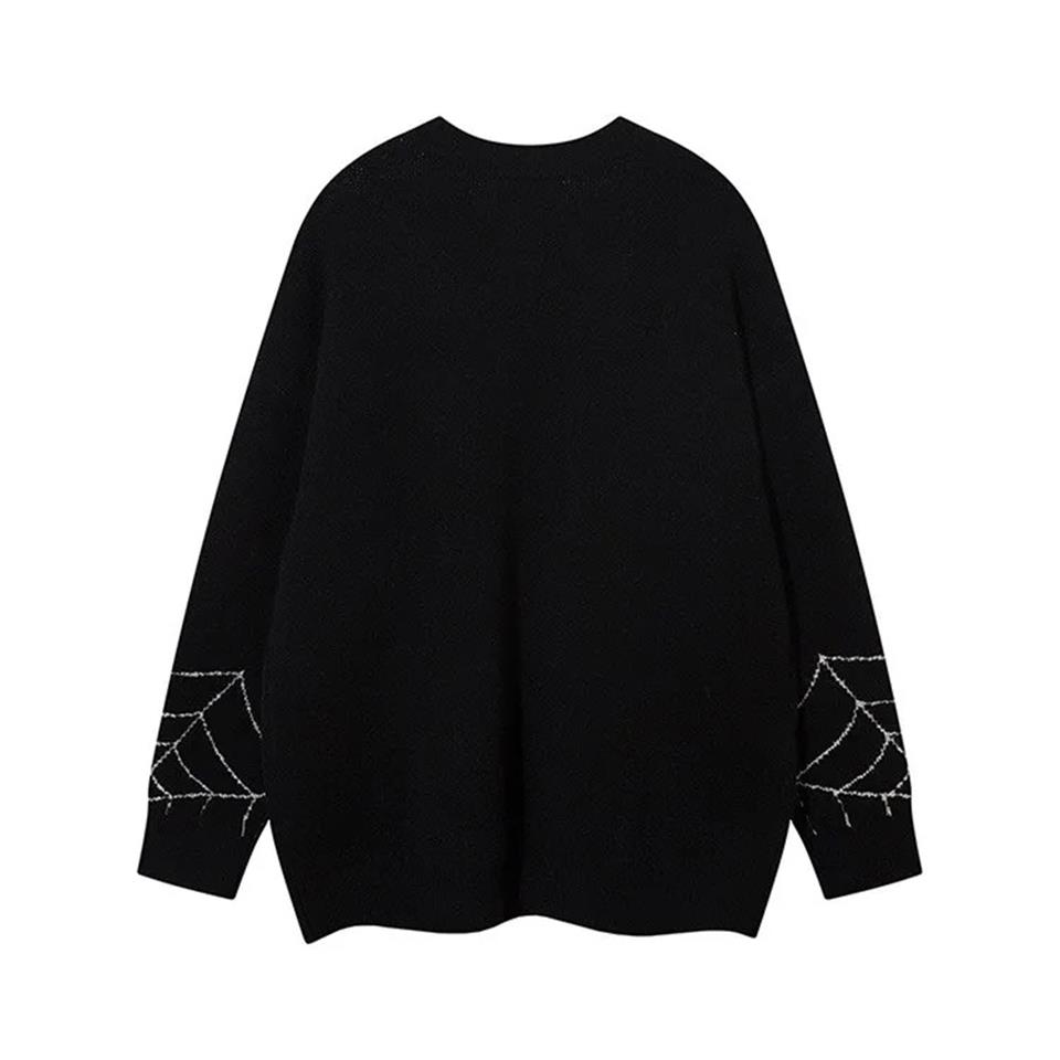 Y2K Streetwear Spider Web Oversize Unisex Siyah Kazak