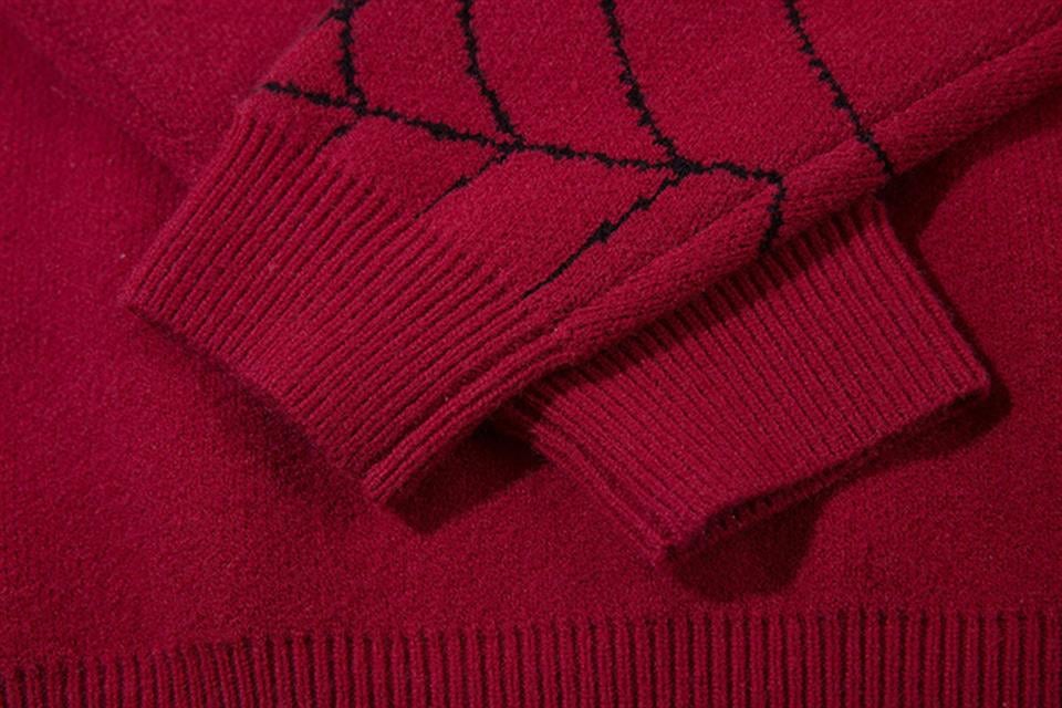 Y2K Streetwear Spider Web Oversize Unisex Kırmızı Kazak