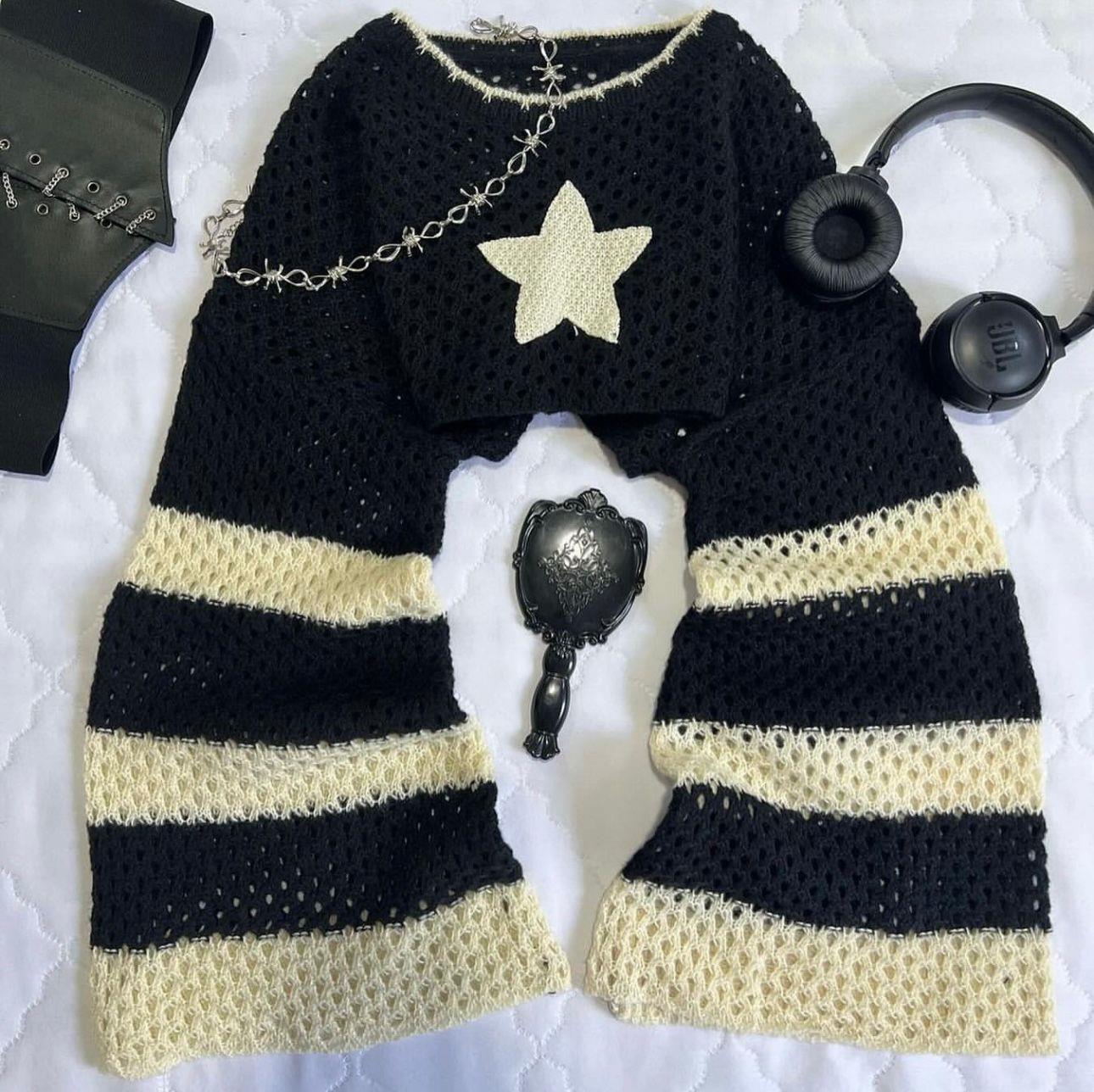 Y2K Streetwear Yıldızlı Detaylı Triko Bolero