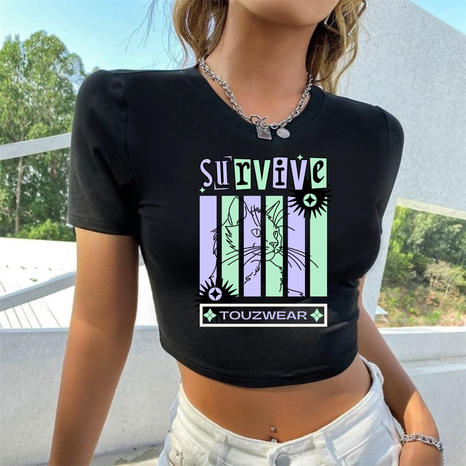 Y2k Survive Siyah Crop